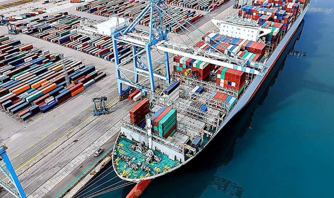 Container port terminal with cranes - logistics operations