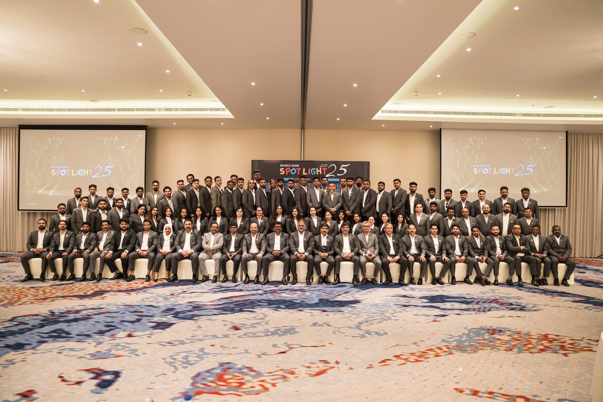 World Zone Shipping Services employees and leadership at the Spotlight 2025 annual recognition event in Fujairah